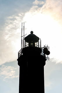 silhouette photo, tower, black, steel, white, cloudy, sky, structures, lighthouse, clouds, gradient, pastels, light, shadows, silhouette, cloud - sky, building exterior, architecture, built structure, guidance, outdoors, low angle view, nature, building, no people, protection, security, tall - high, safety, direction, day, 5K, CC0, public domain, royalty free