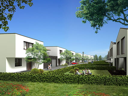 dos, blanco, hormigón, casas, azul, cielo, casa adosada, villa, representación, visualización, arquitectura, visualización 3d, visualización arquitectónica, paisaje, edificio, cgi, planta, exterior del edificio, estructura construida, naturaleza, árbol, día, hierba, casa, crecimiento, color verde, mujer, cielo limpio, gente, al aire libre, Distrito residencial, gente real, cobertura, 4K, CC0, dominio público, libre de derechos