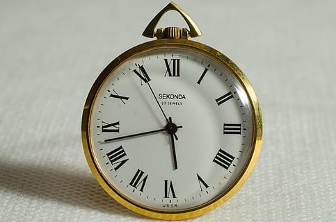 gold-colored pocket, watch, displaying, 5:43, clock, time, collection, old, quartz clock, minute, sand, hourglass, mechanics, hours, accuracy, vintage, former, design, clockwork, clock Face, alarm Clock, minute Hand, single Object, no people, number, indoors, instrument of time, close-up, shape, geometric shape, circle, clock hand, wall - building feature, still life, studio shot, day, pocket watch, 2K, CC0, public domain, royalty free