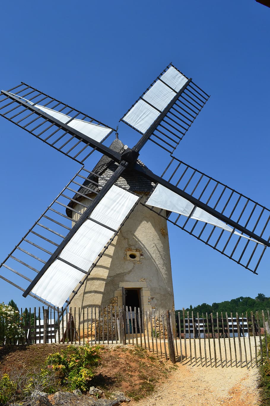 molino, bournat, bicho, antiguo, Dordoña, Francia, cielo, arquitectura, estructura construida, energía alternativa, energía renovable, conservación del medio ambiente, molino de viento tradicional, cielo limpio, generación de combustible y energía, naturaleza, día, energía eólica, turbina eólica, ambiente, turbina, exterior del edificio, campo, tierra, abandonado, nadie, al aire libre, 4K