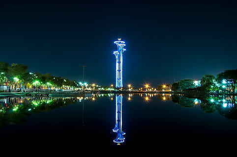 See, Reflexion, Peking, Nacht-, beleuchtet, Wasser, draußen, Blau, die Architektur, Gebäudehülle, keine Leute, Himmel, gebaute Struktur, Natur, Reiseziele, Turm, Stadt, Gebäude, Religion, Licht - natürliches Phänomen, 4K, CC0, gemeinfrei, lizenzfrei