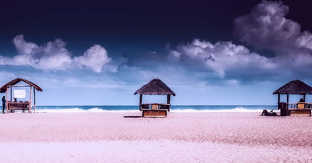 Meer, Landschaft, Natur, Himmel, Strand, Wolken, Küste, Tageslicht, Hütten, Insel, Ozean, draußen, Menschen, Resort, Sand, seelandschaft, Ufer, Tourismus, tropisch, Tropen, Wasser, Wellen, Land, wolke - himmel, Horizont, Horizont über Wasser, Schönheit in der Natur, Hütte, Szenen - Natur, ruhige Szene, Ruhe, die Architektur, gebaute Struktur, Urlaub, keine Leute, 1080P, CC0, gemeinfrei, lizenzfrei