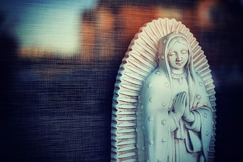 statua di vergine maria, signora, arredamento in pietra di guadalupe, placca, religioso, finestra, riflessione, statua, rappresentazione umana, rappresentazione, arte e artigianato, in casa, scultura, creatività, somiglianza maschile, mestiere, nessuno, religione, spiritualità, avvicinamento, somiglianza femminile, figurina, concentrarsi sulle conoscenze acquisite, credenza, blu, architettura, 8K, CC0, dominio pubblico, privo di copyright