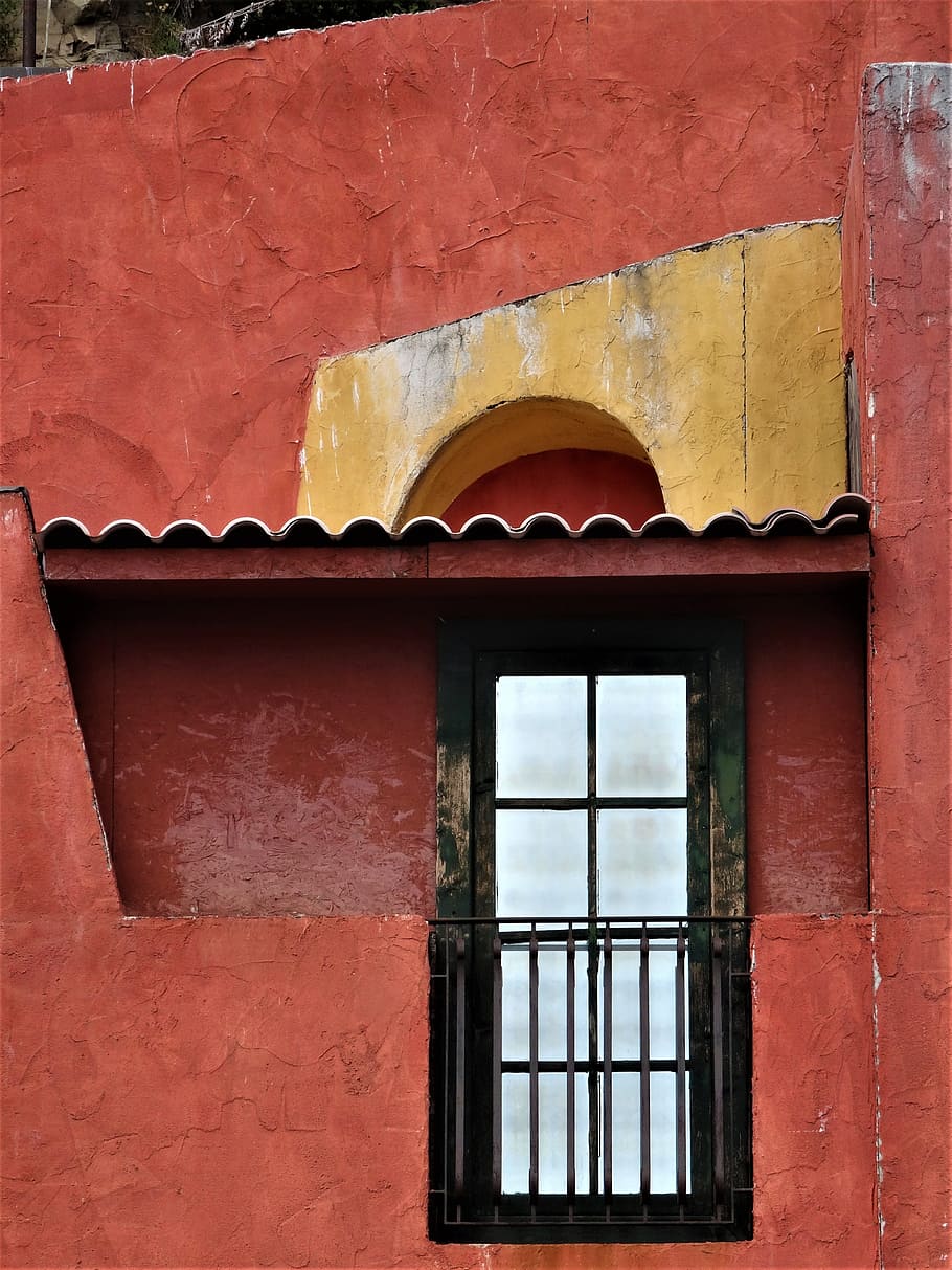 arkitektur, vindue, facade, bygning, hauswand, dør, rød, bygget struktur, ingen mennesker, bygning udvendig, dag, murbygningsfunktion, væg, udendørs, gammel, hus, lav vinkel visning, glas - materiale, metal, mursten, gul, murstens væg, gennemsigtig, vinduesramme, 4K