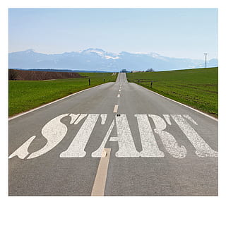 white, start, text, black, asphalt road, road, beginning, intention, plant, stop, design, idea, concept, conception, planning, program, estimate, attachment, proposal, offer, plan, projects, will, target, transportation, direction, marking, symbol, road marking, sign, the way forward, mountain, sky, vanishing point, nature, landscape, diminishing perspective, no people, day, grass, environment, scenics - nature, land, outdoors, 1080P, CC0, public domain, royalty free