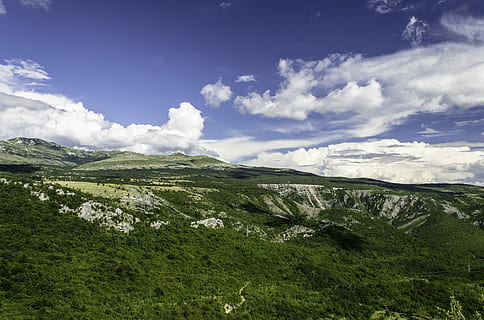 verd, terreny, clar, cel, sense títol, núvol, bosc, arbre, Putes, turó, paisatge, naturalesa, muntanya, núvol - cel, bellesa a la natura, escenics - natura, medi ambient, escena tranquil·la, planta, escena no urbana, tranquil·litat, dia, color verd, herba, terra, cap gent, a l'aire lliure, idíl·lic, viatjar, 4K, CC0, domini públic, lliure de regalies