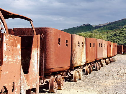 gammel, rustfri, regning, rulle, metal, industriel, industri, mine, kulmine, henfald, industrielle anlæg, himmel, sky - himmel, transportmidler, ingen mennesker, rusten, dag, natur, i en række, forladt, godstransport, godstog, tog, udendørs, transportform, jernbanetransport, beskadiget, forældet, 2K, CC0, offentligt domæne, royaltyfrie