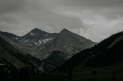 im fernen Berg, Graustufenberge, Bäume, Berg, wolke - himmel, Himmel, Szenen - Natur, Gebirge, Umgebung, keine Leute, Landschaft, Schönheit in der Natur, Natur, Land, ruhige Szene, Ruhe, Nicht-städtische Szene, draußen, bedeckt, Gipfel, Baum, Pflanze, Kiefer, Nadelbaum, 4K, CC0, gemeinfrei, lizenzfrei