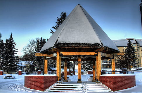 canada, pavilion, nori, iarnă, Canada, pavilion, cer, zăpadă, gheaţă, natură, in afara, clădiri, arhitectură, copaci, în aer liber, albastru, copac, temperatura rece, casă, exteriorul clădirii, nici o persoana, peisaj, construită, plantă, cer senin, zi, culoare alba, destinații de călătorie, scaun, formă, 4K, CC0, domeniu public, fără drepturi de autor