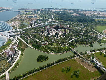 photo, city, aerial, view, aerial View, panoramic, cityscape, outdoors, high Angle View, water, no people, day, road, built structure, architecture, tree, building exterior, plant, nature, transportation, sport, residential district, building, green color, 1080P, CC0, public domain, royalty free
