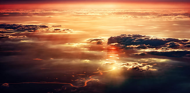 antenne, Foto, Sky, solnedgang, skyer, sol, daggry, natur, skumring, landskab, himmel, Abendstimmung, stråler, solstråle, afspejling, atmosfærisk, humør, himmelröte, spejling, flod, sky - himmel, skønhed i naturen, sollys, dramatisk himmel, scenics - natur, ingen mennesker, ro, cloudscape, idyllisk, bevægelse, udendørs, orange farve, rolig scene, baggrunde, vand, lyse, 5K, CC0, offentligt domæne, royaltyfrie