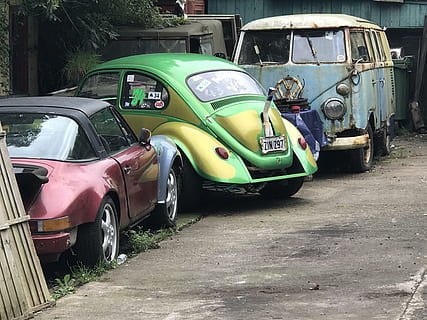 auta, vypnutý, oldtimer, nostalgie, šrot, vrak, provoz, rezavý, vozidlo, mystický, hippie, vwbus, moderní, nálada, zvětralý, způsob dopravy, přeprava, pozemního vozidla, auto, motorové vozidlo, den, stacionární, retro stylu, nikdo, ulice, Historické auto, město, venku, opuštěný, architektura, silnice, vinobraní, zastaralý, stavba, skládka, garáž, 4K, CC0, veřejná doména, bez autorských práv