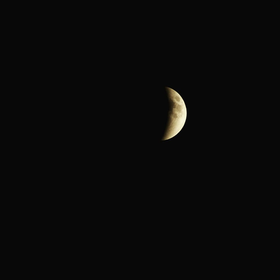 Mitja lluna, eclipsi, lunar, lluna, astronomia, espai, nit, cel, ciència, naturalesa, llum de la lluna, foscor, supermoon, rares, parcial, Hudson Valley, ny, bellesa a la natura, superfície de la lluna, escena tranquil·la, escenics, còpia espai, cap gent, tranquil·litat, escenics - natura, Lluna planetària, vista d’angle baix, creixent, idíl·lic, fosc, exploració espacial, a l'aire lliure, astrologia, espai i astronomia, 2K