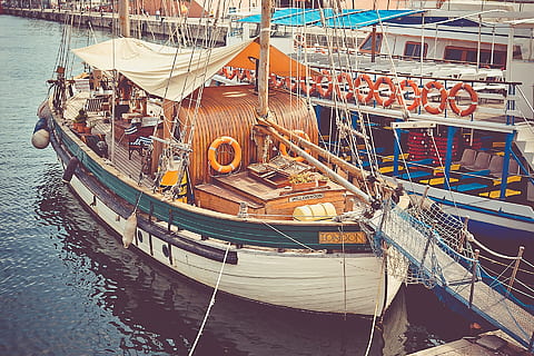 sailing boat sea, Classic, Sailing Boat, Sea, boat, sailing, transport, nautical Vessel, harbor, transportation, color Image, travel, high angle view, moored, water, mode of transportation, day, nature, no people, architecture, outdoors, sunlight, rope, built structure, pier, sailboat, fishing boat, 1080P