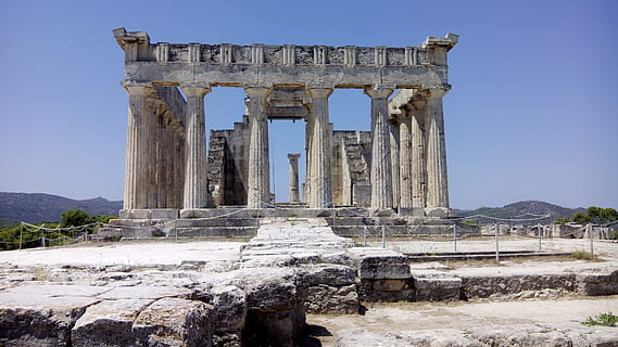 Temple, Doric, afaia, history, ancient, old ruin, architectural column, monument, travel destinations, the past, architecture, sky, ancient civilization, ruined, travel, built structure, nature, tourism, day, clear sky, archaeology, damaged, place of worship, no people, outdoors, stone material, deterioration, ancient history, 2K, CC0, public domain, royalty free