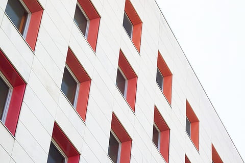 architecture, building, infrastructure, window, building exterior, built structure, white color, red, no people, low angle view, day, text, pattern, wall - building feature, outdoors, communication, western script, capital letter, close-up, nature, full frame, 4K, CC0, public domain, royalty free