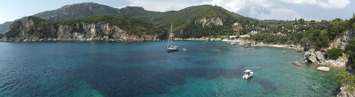 boats, cliffs, clouds, coast, coastal town, ocean, panorama, panoramic, sea, shoreline, nature, summer, coastline, vacations, beach, island, water, mountain, tourism, mediterranean Sea, scenics, landscape, blue, scenics - nature, nautical vessel, animal wildlife, animal, animal themes, day, land, transportation, mountain range, beauty in nature, travel destinations, animals in the wild, travel, rock, tree, outdoors, no people, 4K