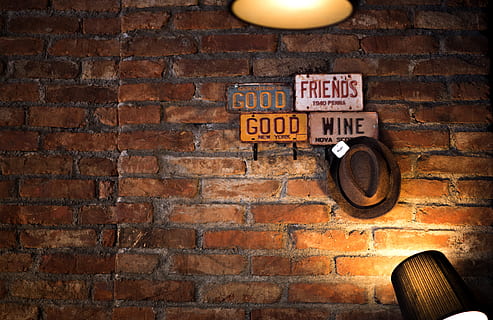 brown fedora hat, bricks, quotes, frame, icon, modern, wall, act, board, design, phrase, encouragement, enhance, happen, action, beginning, improve, inspirational, line, make, better, moment, motivational, multicolor, progress, accomplish, refine, results, sketch, start, style, success, time, brickwall, age, black, develop, brick wall, brick, text, communication, western script, wall - building feature, no people, sign, indoors, lighting equipment, architecture, close-up, capital letter, technology, illuminated, pattern, retro styled, built structure, electric lamp, 4K, CC0, public domain, royalty free