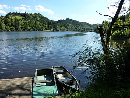 See, Natur, Stiefel, Netz, blaues Wasser, Wasser, Baum, Ruhe, Himmel, Pflanze, ruhige Szene, Wasserfahrzeug, Schönheit in der Natur, keine Leute, Transportmittel, Szenen - Natur, Tag, wolke - himmel, Nicht-städtische Szene, Transport, draußen, 2K, CC0, gemeinfrei, lizenzfrei