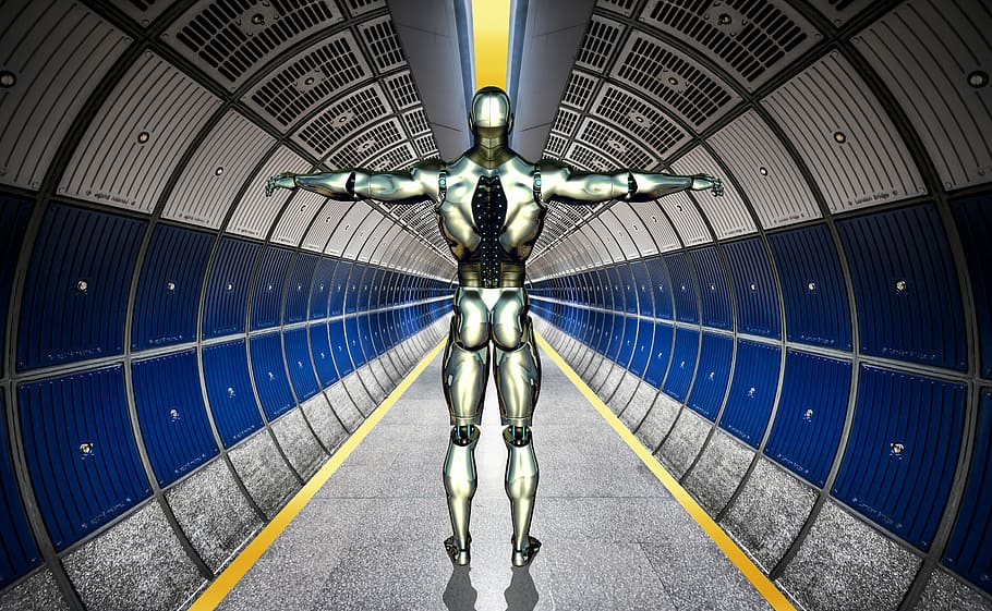 persona, de peu, digital, fons de pantalla, robot, cyborg, endavant, màquina, túnel, fantasia, metall, home, raig, font, metro, eix, intel · ligència artificial, grafics d'ordinador, robòtica, futurista, artificial, ciència ficció, android, transport, vehicle aeri, il·luminat, a l'interior, indústria aeroespacial, tecnologia, arquitectura, manera de transport, cap gent, estructura construïda, sostre, avió, equips d’il·luminació, transport públic, vista d’angle baix, el camí a seguir, viatjar, aliatge, 5K