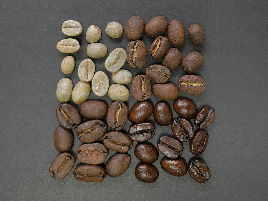 grans de cafè, quadrat, divisions, diferències, ingredient, tir de l'estudi, gran grup d'objectes, menjar i beguda, fons gris, cap gent, directament a sobre, menjar, gra de cafè cru, primer pla, frescor, a l'interior, vista d’angle alt, cafè - beguda, gris, natura morta, cafè, marró, taula, alimentació saludable, abundància, gra de cafè torrat, temptació, 2K