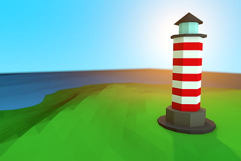 phare, low poly, côte, 3d, phares, mer, ombre, les tours, la tour, modèle 3D, le rendu, Visualisation 3D, eau, navire, paysage, terrain, banque, déserté, démarrage, falaises, rayé, orientation, ciel, personne, la nature, rouge, Sécurité, protection, ciel clair, signe, en plein air, architecture, couleur verte, direction, bleu, journée, la communication, symbole d'avertissement, 5K, CC0, domaine public, libre de droits