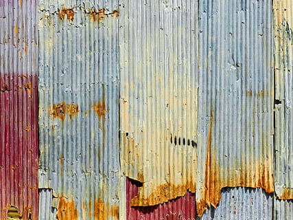 gri, galben, galvaniza, foaie, fier galvanizat, placă de val, perete, ruginit, în vârstă de, roșu, alb, albastru, maro, cremă, colorat, textură, fundal, tablă ondulată, lemn - material, erodate, texturată, deteriorat, vechi, metal, nici o persoana, fier, cadru complet, zi, model, ondulat, declin, deteriorare, fundaluri, a închide, stare proastă, dărâma, în aer liber, tablă, 2K, CC0, domeniu public, fără drepturi de autor