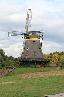 windmill, old, mill, building, wing, historically, landmark, sky, agriculture, wind power, flour mill, renewable energy, cloud - sky, alternative energy, fuel and power generation, traditional windmill, wind turbine, turbine, environment, nature, land, field, plant, environmental conservation, day, grass, landscape, rural scene, tree, no people, outdoors, 4K, CC0, public domain, royalty free