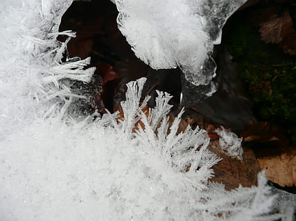 is, hårdeste, vinter, kold, eiskristalle, Frosset, sne, frost, krystaller, hvid, ismønster, natur, iset, krystallisering, makro, kunstfærdigt, dryppe, frost-, ingen mennesker, bevægelse, vand, udendørs, tæt på, kold temperatur, hvid farve, skønhed i naturen, dag, istap, krystal, fokus på forgrunden, dækker, flydende vand, smeltning, 2K, CC0, offentligt domæne, royaltyfrie