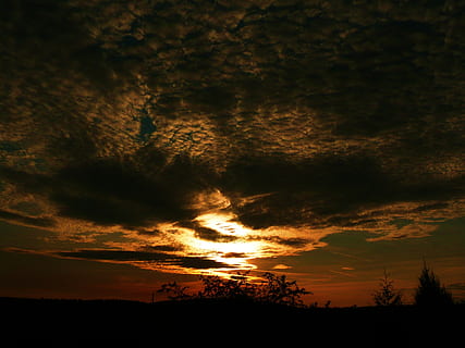 Sonnenuntergang, Horizont, Wolke, Aussicht, Wetter, draussen, Sonnenlicht, Tag, Himmel, Wolkengebilde, wolkig, dramatisch, Atmosphäre, still, Kumulus, Stratosphäre, bedeckt, Morgen, Dämmerung, wolke - himmel, Schönheit in der Natur, Silhouette, Szenen - Natur, Ruhe, ruhige Szene, keine Leute, Baum, Natur, idyllisch, Pflanze, Dramatischer Himmel, orange Farbe, Flachwinkelansicht, draußen, Nicht-städtische Szene, Umgebung, dunkel, 2K, CC0, gemeinfrei, lizenzfrei