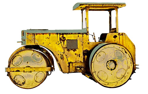 veicolo in legno beige, rotolo, rullo compressore, vecchio, macchina da lavoro, compattazione, macchina, costruzione della strada, grader, rullo di asfalto, lavori di costruzione, obsoleto, inossidabile, arrugginito, metallo, laminatoio, spento, intemperie, relitto, isolato, giallo, macchinario, sfondo bianco, girato in studio, pistola, arma, ritagliare, militare, proiettile, nessuno, in casa, parte della macchina, combattente, attrezzatura, cartucce, avvicinamento, tecnologia, forze armate, mezzi di trasporto, mitragliatrice, governo, aggressione, 4K, CC0, dominio pubblico, privo di copyright
