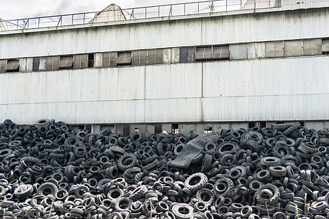 factory, tyres, garbage, dump, waste, wheels, metal, day, no people, industry, built structure, abundance, architecture, large group of objects, outdoors, junkyard, transportation, connection, pipe - tube, pattern, scrap metal, equipment, machinery, wall - building feature, strength, metal industry, pollution, wheel, 5K, CC0, public domain, royalty free