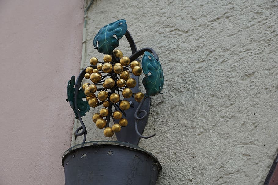 rottweil, façana, forjar, raïm, menjar, escultura, fruita, paret, vitamines, vi, funció de construcció de parets, cap gent, dia, primer pla, estructura construïda, art i artesania, a l'aire lliure, fauna animal, arquitectura, creativitat, temes d'animals, animal, metall, vell, alimentació saludable, naturalesa, penjant, animals a la natura, exterior de l'edifici, 5K