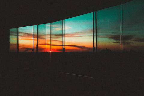 untitled, sunset, clouds, windows, silhouette, glass, nature, dark, sky, window, cloud - sky, reflection, transportation, indoors, no people, airplane, orange color, glass - material, transparent, sunlight, architecture, sun, built structure, beauty in nature, scenics - nature, airport, 5K, CC0, public domain, royalty free