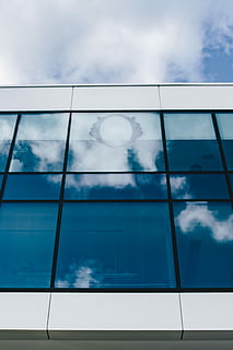 office building windows, blue, sky, Office building, windows, blue sky, office, modern, architecture, buildings, glass building, business, reflection, commerce, window, glass - Material, building Exterior, built Structure, futuristic, facade, cloud - Sky, skyscraper, steel, urban Scene, outdoors, no People, day, low angle view, building, geometric shape, shape, transparent, full frame, nature, design, city, office building exterior, 2K
