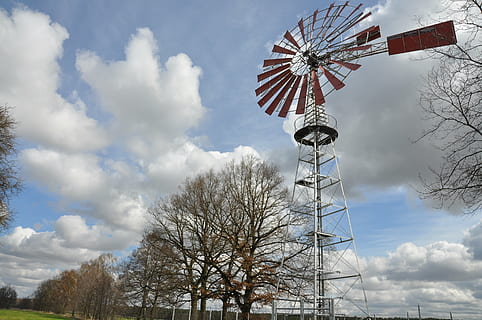 windmill, nature, old, sky, tree, cloud - sky, low angle view, plant, day, renewable energy, fuel and power generation, alternative energy, wind turbine, architecture, bare tree, turbine, environmental conservation, wind power, tall - high, technology, environment, no people, outdoors, 4K, CC0, public domain, royalty free