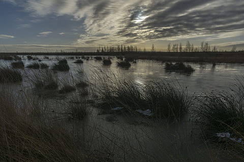aigües, reflexió, panorama, paisatge, amarrar, Moorland, místic, naturalesa, pantà, abendstimmung, aigua, cel, núvol - cel, tranquil·litat, bellesa a la natura, planta, escenics - natura, escena tranquil·la, cap gent, platja, posta de sol, herba, terra, a l'aire lliure, llac, estructura construïda, 5K, CC0, domini públic, lliure de regalies