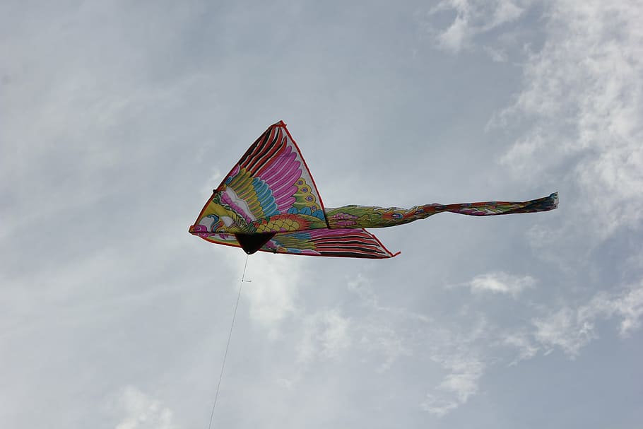 cometa, cel, núvols, vent, núvol - cel, vista d’angle baix, volant, dia, naturalesa, multicolor, cap gent, a l'aire, cometa - joguina, art i artesania, moviment, representació animal, creativitat, medi ambient, a l'aire lliure, representació, bandera, 5K