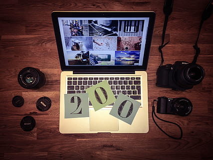 200, camera equipments, cameras, computer, laptop, lens, macbook, mockup, nikon, screen, sony, camera - Photographic Equipment, technology, table, communication, indoors, wood - material, photography themes, connection, no people, directly above, text, still life, high angle view, wireless technology, photographic equipment, wood, western script, digital camera, 2K, CC0, public domain, royalty free