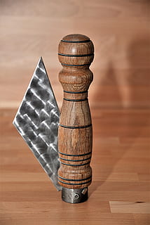 brown, wooden, condiments shaker, table, jackknife, show object, feitl, model, wood, taschenfeitl, wood - material, indoors, still life, no people, focus on foreground, close-up, pattern, board game, stack, shadow, game, leisure games, single object, two objects, shape, metal, art and craft, 5K, CC0, public domain, royalty free