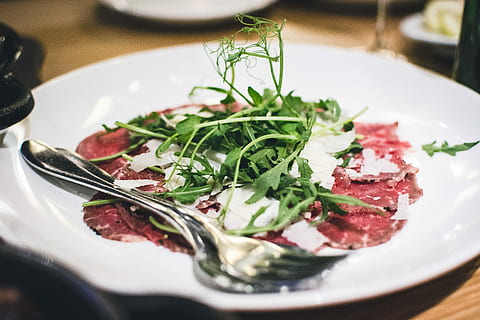 bresaola carpaccio, rocket leaf, Bresaola, carpaccio, rocket, leaf, beef, meat, plate, food, dinner, gourmet, close-up, meal, crockery, food And Drink, freshness, salad, no People, lunch, table, healthy Eating, restaurant, indoors, ready-to-eat, vegetable, arugula, wellbeing, selective focus, still life, green, serving size, herb, garnish, 5K