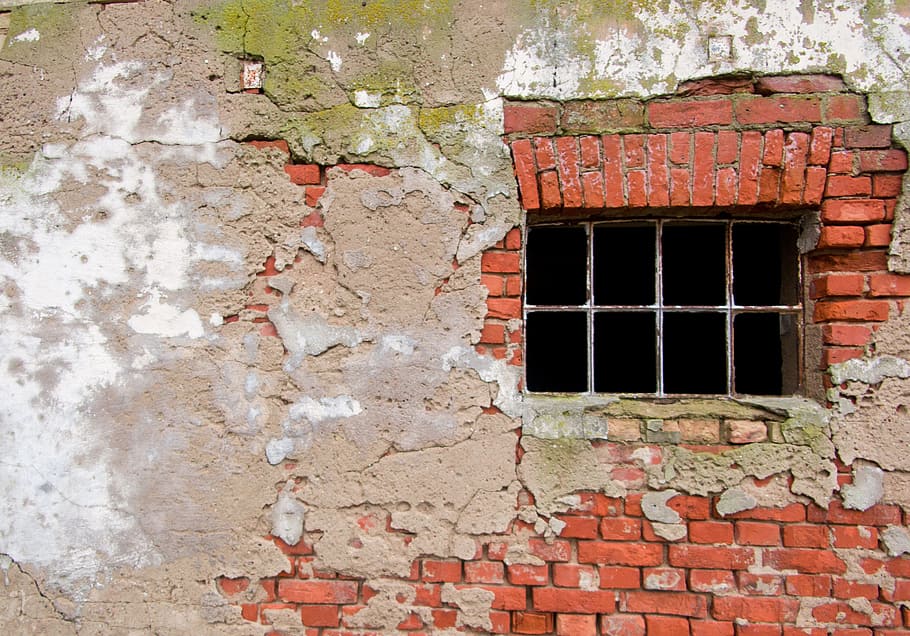 zeď, starý, okno, Pozadí, architektura, cihly, beton, stavba, exteriér budovy, nástěnný prvek, cihlová zeď, nikdo, cihlový, budova, den, poškozen, Červené, zvětralý, opuštěný, zhoršení, pokles, špatný stav, run-down, venku, 2K