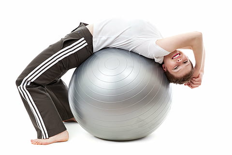 boy, gray, stability ball, active, activity, ball, exercise, female, fit, fitness, girl, gym, healthy, isolated, lifestyle, people, shape, sport, wellness, woman, workout, young adult, one person, studio shot, cut out, happiness, adult, men, white background, smiling, relaxation, emotion, cheerful, indoors, young men, leisure activity, enjoyment, fun, lifestyles, 5K, CC0, public domain, royalty free