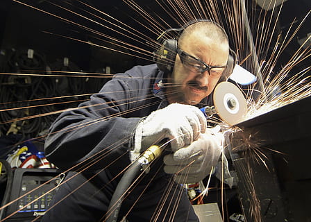 man, using, power tool, construction, worker, metal, grinder, labor, build, job, person, hardhat, helmet, grinding, smoothing, working, one person, indoors, waist up, adult, real people, mid adult, men, young adult, mid adult men, young men, front view, beard, portrait, technology, occupation, art and craft, 1080P, CC0, public domain, royalty free