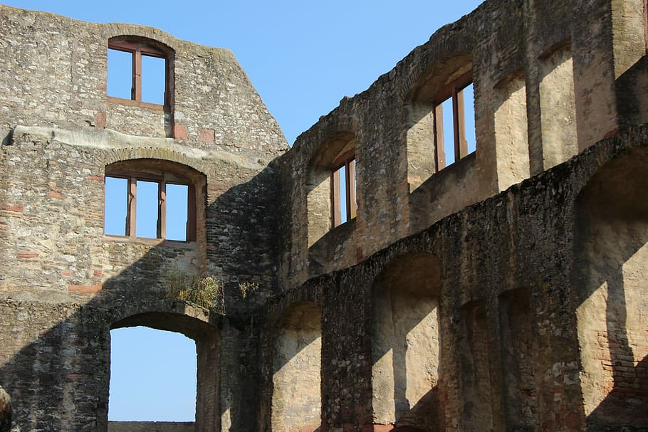 oppenheim, castell, ruïna, paret, estructura construïda, arquitectura, el passat, història, exterior de l'edifici, finestra, vista d’angle baix, vell, dia, naturalesa, arc, cel clar, cap gent, llum solar, cel, edifici, a l'aire lliure, destinacions de viatge, resistent, civilització antiga, arruïnat, 5K
