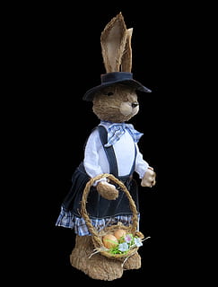påske, Påske hare, forår, hare, påske dekoration, repræsentation, kreativitet, sort baggrund, Kunst og håndværk, legetøj, studio skud, ingen mennesker, stilleben, menneskelig repræsentation, indendørs, håndværk, kopiere plads, tæt på, hat, figur, skåret ud, tøjdyr, 2K, CC0, offentligt domæne, royaltyfrie