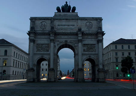 munich, Siege, solnedgång, bavaria, kväll, Tyskland, byggnad, idyllisk, romantisk, arkitektur, byggd struktur, båge, stad, byggnad exteriör, äreport, resmål, monument, himmel, resa, historia, det förflutna, turism, natur, tillfälliga människor, transport, gata, upplyst, utomhus, stadsport, 1080P, CC0, offentligt domän, royaltyfria
