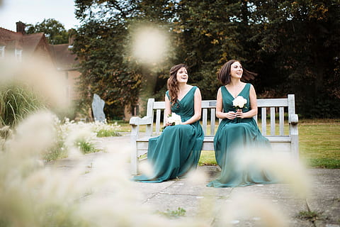 wedding, Bridesmaids, a wedding, people, outdoors, women, sitting, adult, caucasian Ethnicity, smiling, day, color Image, summer, young Women, adults Only, females, nature, time Of Day, relaxation, image Technique, enjoyment, human Age, cheerful, physical Position, lifestyles, happiness, image Type, young Adult, full length, two people, tree, communication, plant, emotion, togetherness, friendship, selective focus, fashion, hair, hairstyle, lens flare, beautiful woman, park bench, 4K