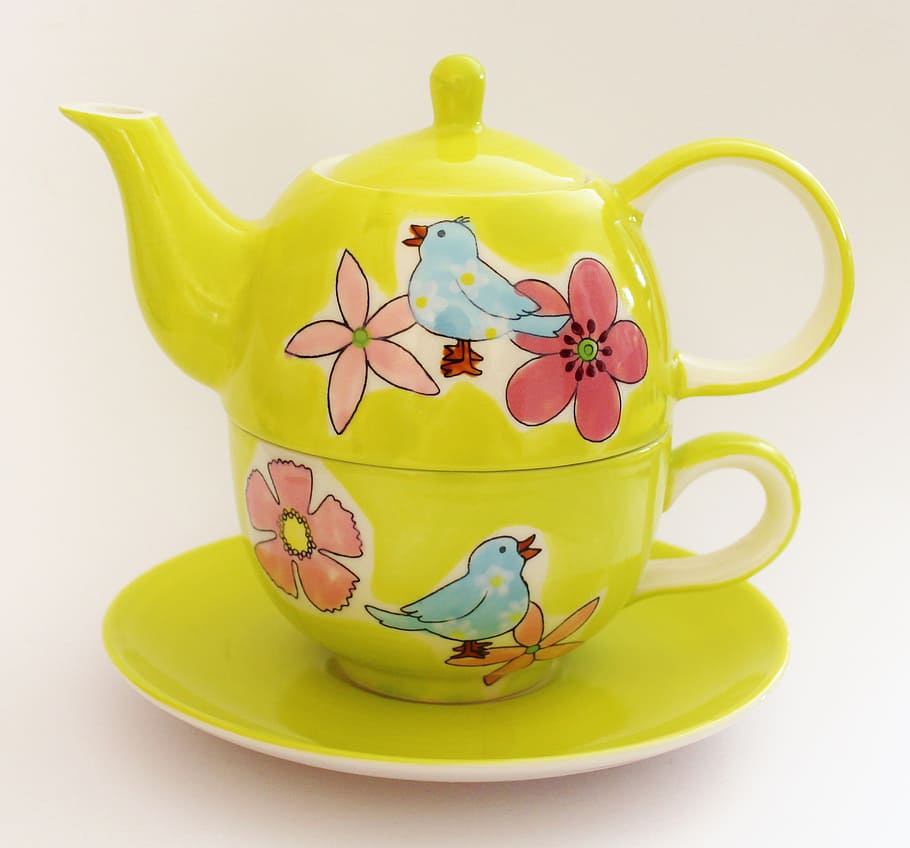 grøn-rød-og-blå fugl, blomster print teacup, tepotte, sæt, vinter, kop, te, grøn, blomstre, flor, bordservice, porcelæn, hvid baggrund, stilleben, Kunst og håndværk, indendørs, keramik, studio skud, gul, ingen mennesker, repræsentation, skåret ud, tæt på, håndværk, multi farvet, krus, dyr repræsentation, drikke, kreativitet, blomstermønster, 2K