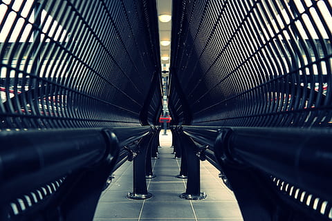 city, lights, building, tunnel, architecture, blur, ceiling, design, empty, futuristic, guidance, indoors, modern, reflections, steel, technology, travel, urban, transportation, mode of transportation, built structure, the way forward, direction, escalator, public transportation, diminishing perspective, incidental people, railing, metal, subway station, convenience, rail transportation, illuminated, moving walkway, 5K, CC0, public domain, royalty free
